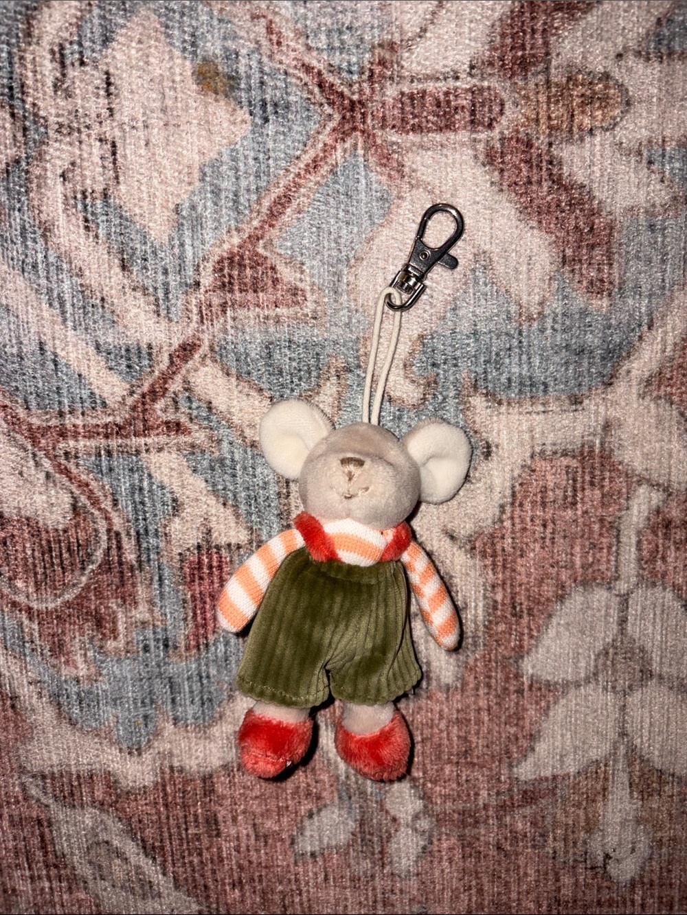 Jellycat Plush Mouse Keychain in Cream, Green and Red - Cute Hanging Accessory